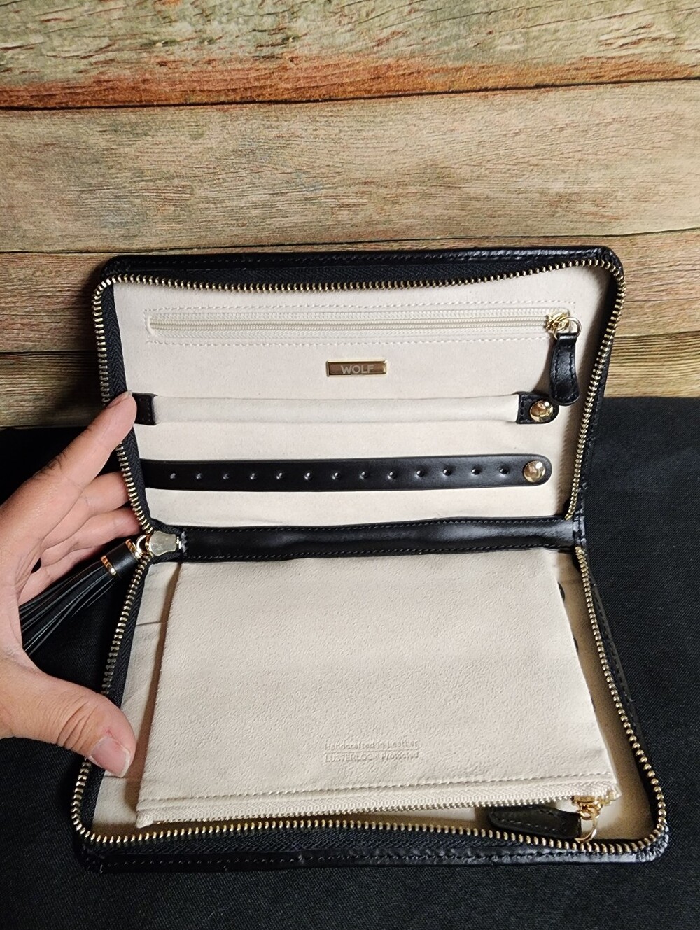 WOLF Black/Cream Jewelry Case with Gold Logo Accent